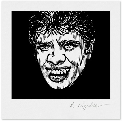 Eine Druckgrafik vom Glöckner aus dem 1930er Jahre Film „Dr. Jeckyl and Mr. Hyde, in schwarz und weiß