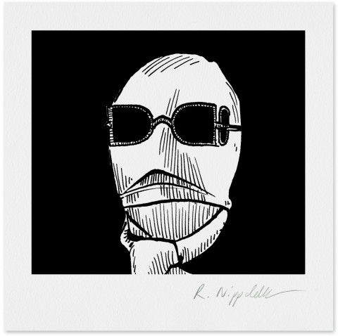 Eine Druckgrafik vom unsichtbaren Mann aus dem 1930er Jahre Film „The Invisible Man“, in schwarz und weiß