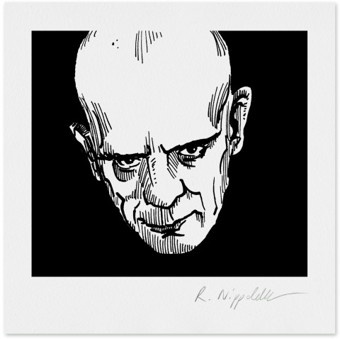 Eine Druckgrafik vom 1930er Jahre Film „The Walking Dead“, in schwarz und weiß