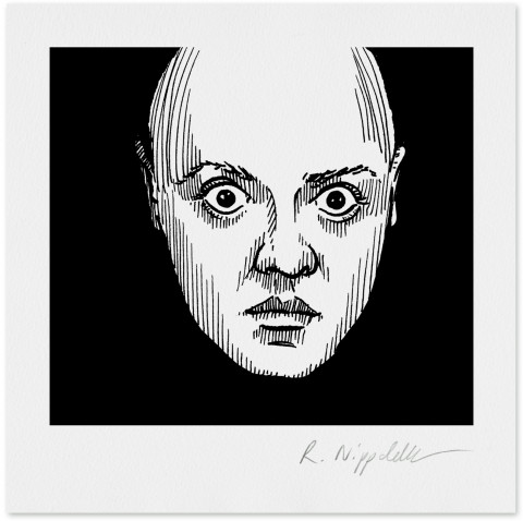 Eine Druckgrafik aus dem 1930er Jahre Film „Mad Love“, in schwarz und weiß